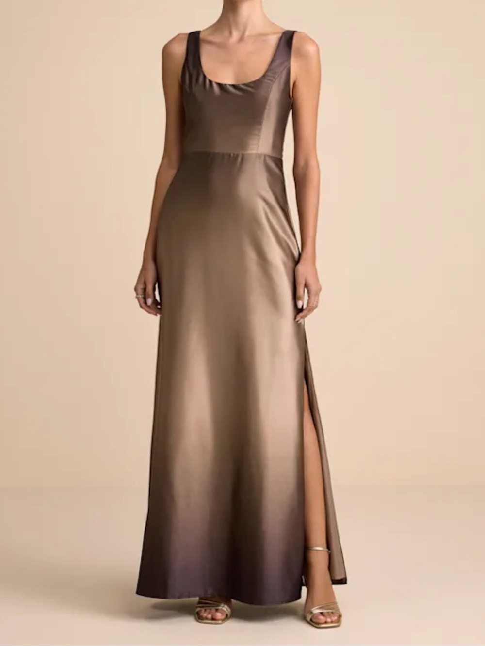Lulu's Bronze Ombre Satin Scoop-Neck Maxi Dress